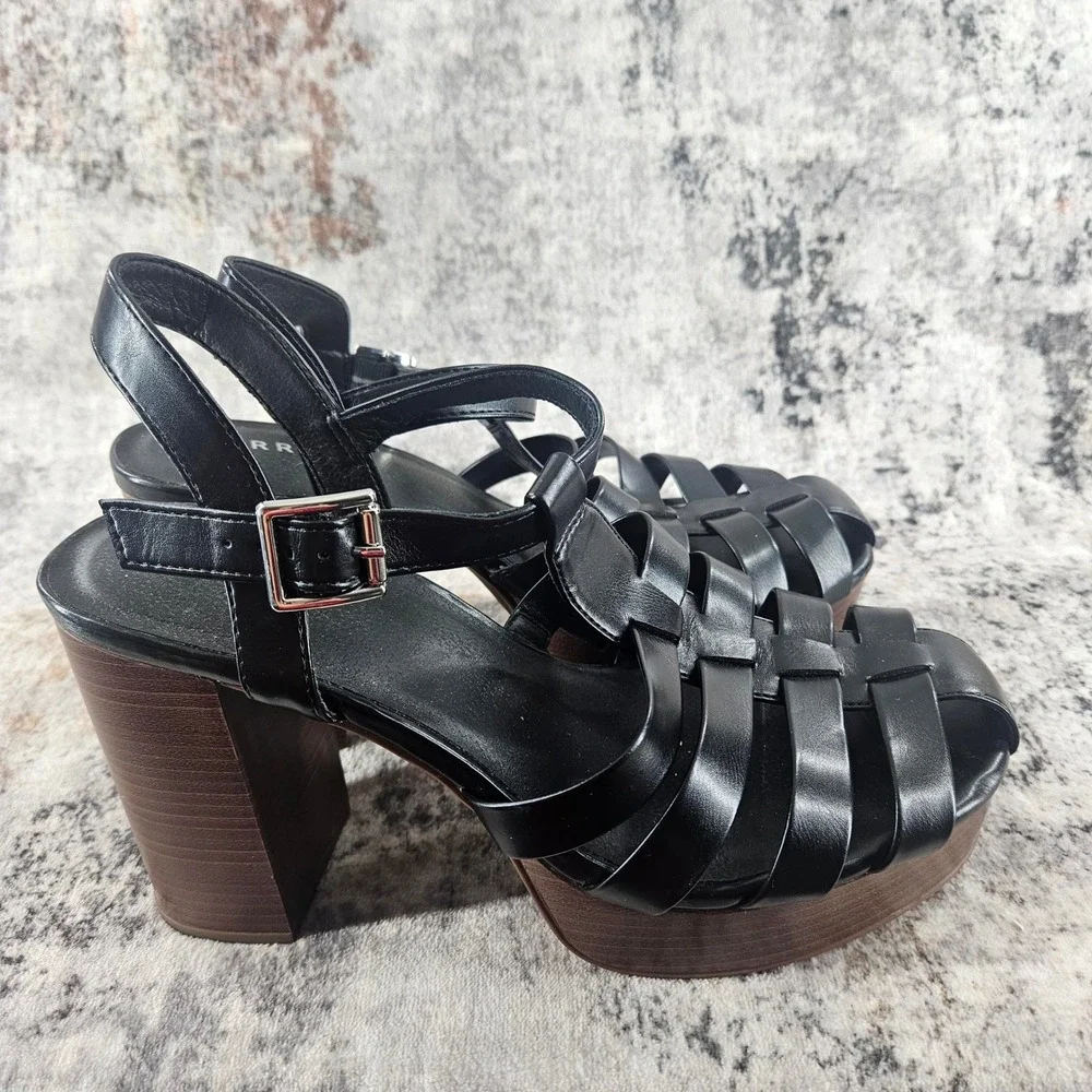 Torrid Fisherman Platform Block Heel Shoes Womens 10.5 WW Black Strappy Chunky